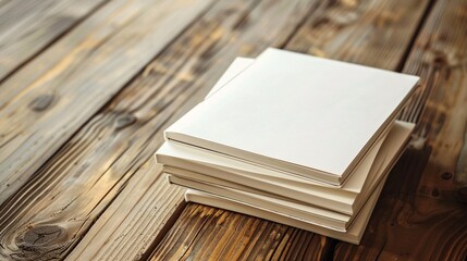 Stack of White Books on Wooden Table Generative AI