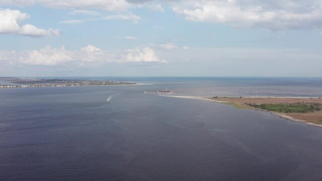 Super wide aerial shot of Fort Sumter from Fort Johnson in Charleston Harbor, South Carolina. 4K