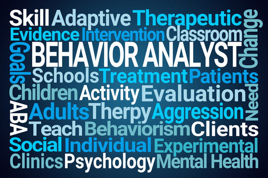 Behavior Analyst Word Cloud on Blue Background