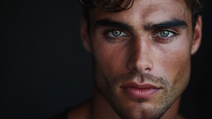 Obraz premium Glowing Eyes and Chiseled Jawline The Perfect Blend of Beauty and Beard Generative AI