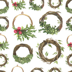Seamless pattern with christmas wreath background.
