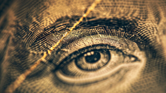 The all-seeing eye, a Masonic symbol of omniscience, prominently features on the US one-dollar bill, encapsulated within a golden triangle, signifying power and enlightenment