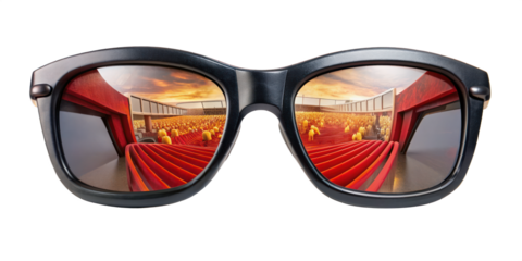 a goggle with cinema theater reflecting in it isolated on transparent background. png