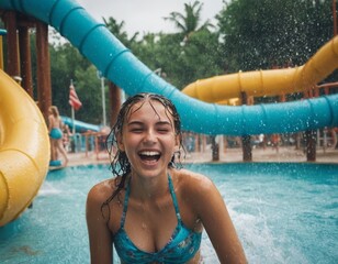 A teenage girl in a aquapark