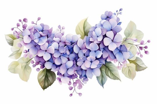watercolor of heliotrope clipart with clusters of purple flowers. flowers frame, botanical border, Floral blooming blossom painting on white background.