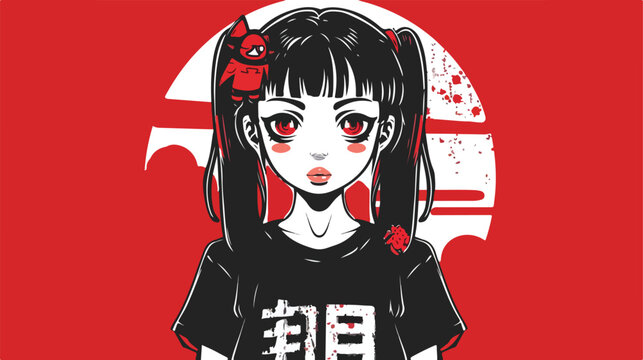 Anime poster. Kawaii girl with big eyes in manga styl