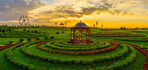 Tranquil Haven: Aerial Perspective of Park Gazebo