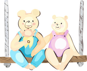 Cute bear family illustration on transparent background.

