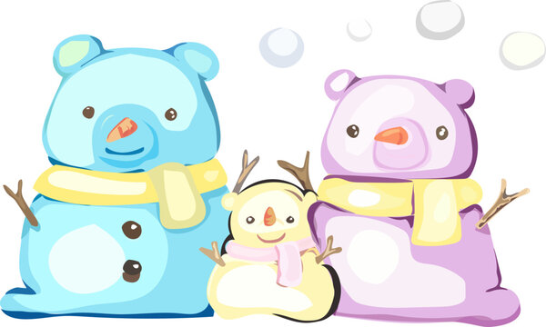 Cute bear family illustration on transparent background.

