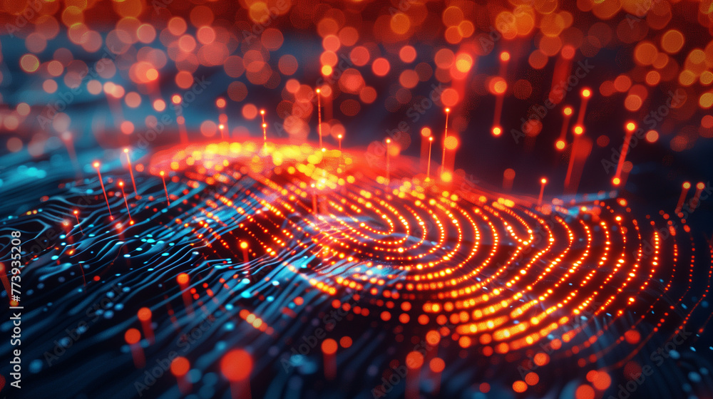 Poster fingerprint or biometric verification modern data protection technology, futuristic digital cyber se