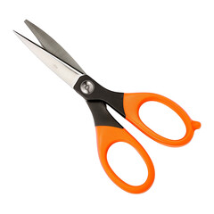 A pair of scissors with bright orange handles, open slightly, signifying craft and creativity in education, isolated on transparent background