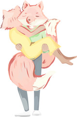 Cute couple fox illustration on transparent background.