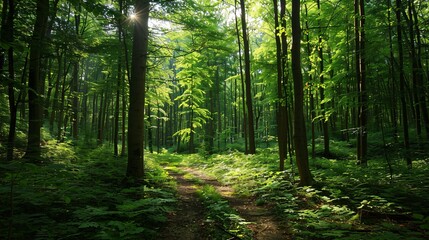 Obraz premium A serene forest scene on a sunny day in May Generative AI