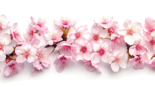 Beautiful dreamy pink cherry blossoms on isolated white background. Decoration light pink cherry blossom flowers for spring, summer concept, Generative ai