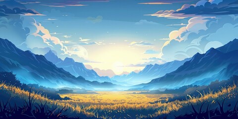 Whimsical Windmill Wonderland: A Charming Valley of Animated Giants Capturing the Breeze for Ancient Tasks - Cartoon Vector Landscape