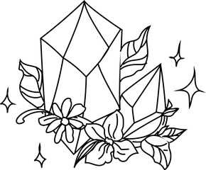Diamond magical doodle style illustration on transparent background.
