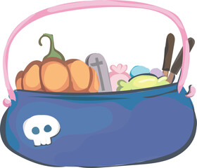 Halloween candy bucket illustration on transparent background.

