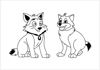 Doodle cat and dog clipart isolated. Hand drawn art. Sketch animal. Coloring page book Vector stock illustration. EPS 10