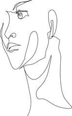 One line drawing face illustration on transparent background.
