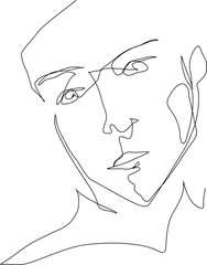 One line drawing face illustration on transparent background.
