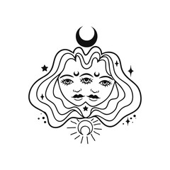 Fairy girl. Astrology and astronomy Business concept, Gemini zodiac, horoscope. Logo vector illustration. Coloring book, monochrome black and white - 773941262
