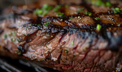 succulently grilled steak showing its juicy texture and appealing char,  Generative AI 