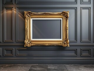 Gold Framed Mirror Hanging on Black Wall