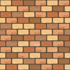 Realistic Vector brick wall seamless pattern. Flat red, orange and yellow wall texture. Simple grunge stone, textured brick background for print, paper, design, decor, photo background.