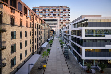 View of the so-called Rheinauhafen, a modern apartment and business district in Cologne, Germany.