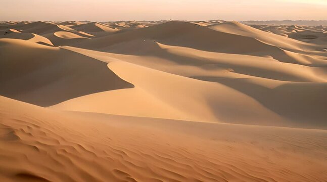 Sand desert in the Middle East. During the day. The wind blew slowly.