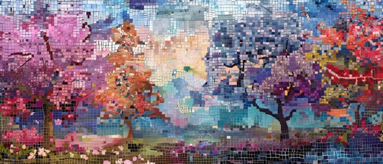 Eternal Seasons Dance: A Pixelated Journey from Spring Bloom to Winter’s Silence