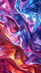 Obraz premium An abstract image of fluid, iridescent silk fabric folds in vibrant shades of blue and red, resembling a dynamic liquid art form.