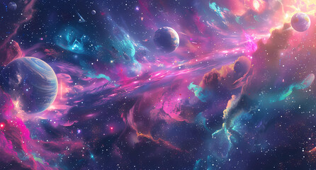paintings of planets and stars in the universe