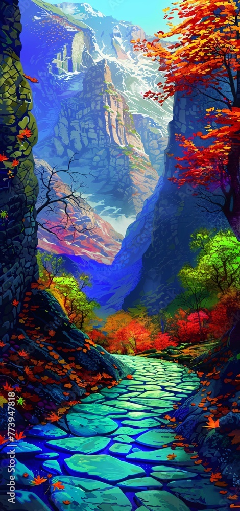 Aufkleber autumn path generative ai