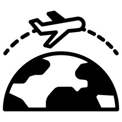 international travel on plane icon, concept fly airplane and world, airline logo, flight around earth globe