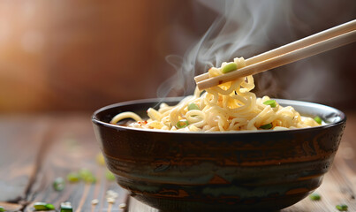 An appetizing steaming bowl of asian noodles,  Generative AI 