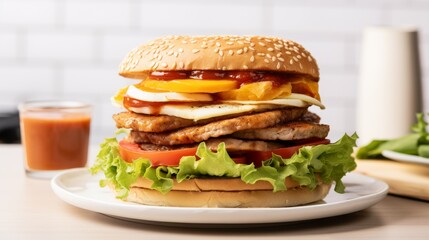 Delicious Chicken Burger With Lettuce, Tomato, and Cheese