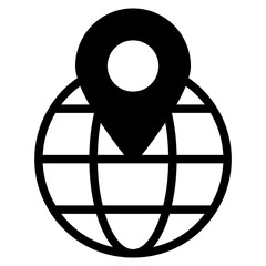  Location on globe, location marker icon. Globe with location marker