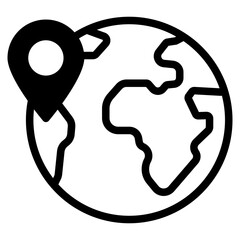  Location on globe, location marker icon. Globe with location marker