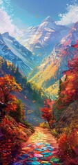 Autumn's Vibrant Embrace A Mountainous Trek in the Foliage Generative AI