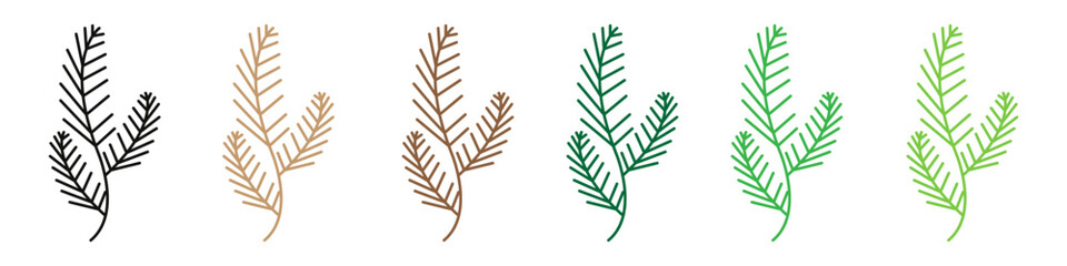 Natural Pine Branch Icons with Fir Needles Symbolizing Evergreen Foliage