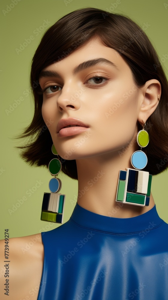 Sticker Woman in Blue Dress and Green Earrings