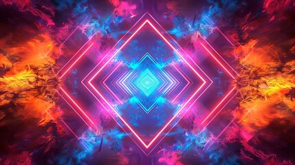 Electric blue and purple neon lights form a complex, symmetrical mandala pattern, evoking a sense of digital spirituality.