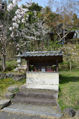 春の岩屋寺　門前の地蔵尊　京都市山科区西野山