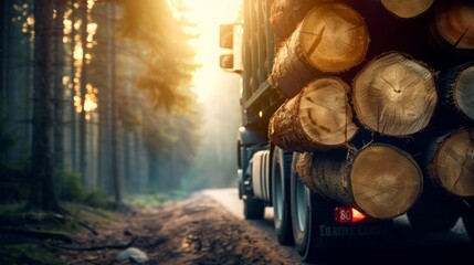 a stack of wooden logs in big trailer vehicle.
