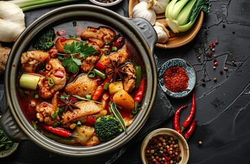 Traditional Chinese food, Sichuan hot pot - obrazy, fototapety, plakaty