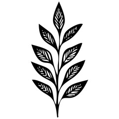 Hand drawn leaves line linear black Strock Symbol visual illustration Plant nature hand drawn set. Collection botanical element Elegante vintage style