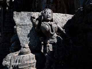 Beautiful sculpture of a female dancer at the ancient Hoysaleshwara temple in Halebeedu.