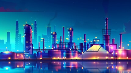 Fototapeta na wymiar oil and gas power plant refinery with storage tanks facility for oil production or petrochemical factory infrastructure. Generative Ai