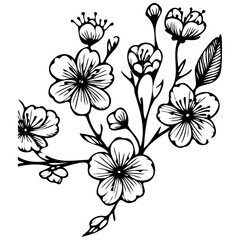 Hand drawn leaves line linear black Strock Symbol visual illustration, handmade leaves - herbs and leaf branches with leaves and flowers vector icon